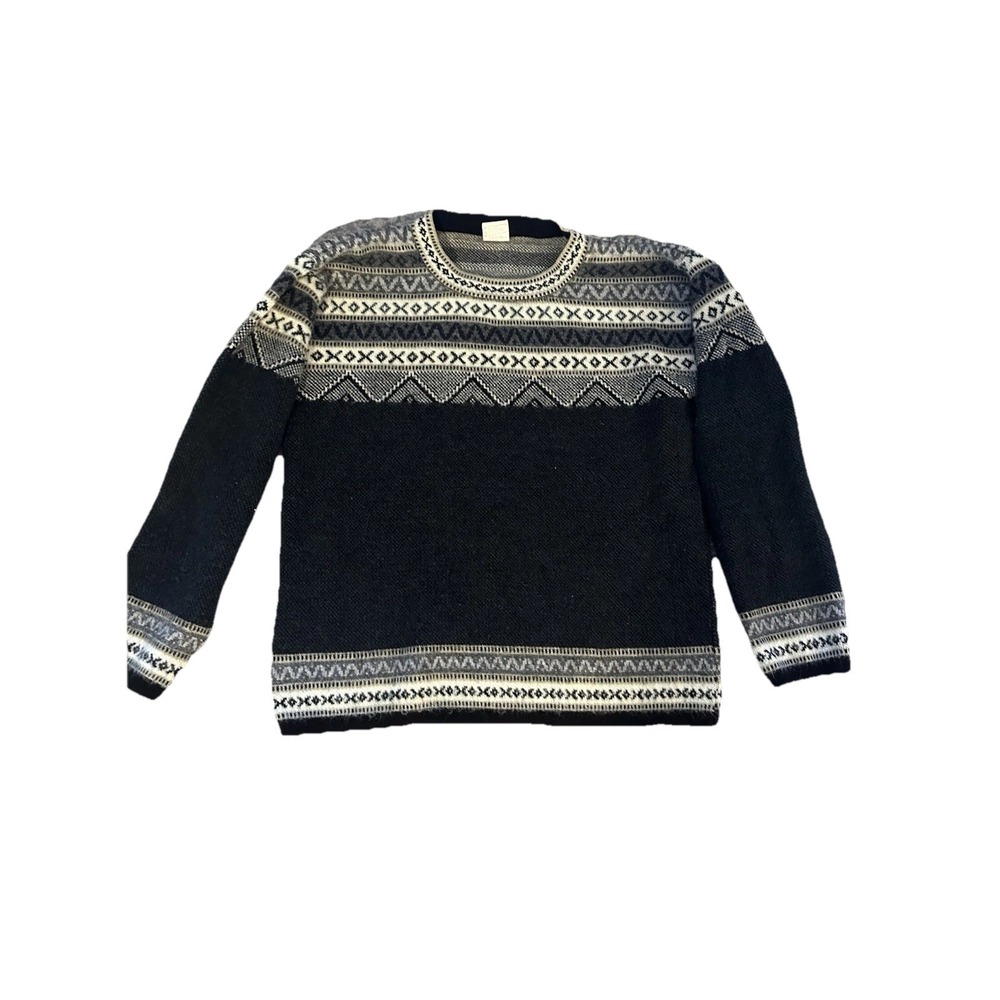 WOW! Aly Marka Alpaca Lama Sweater Wool Ecuadorian BLUE Adult Sz SMALL